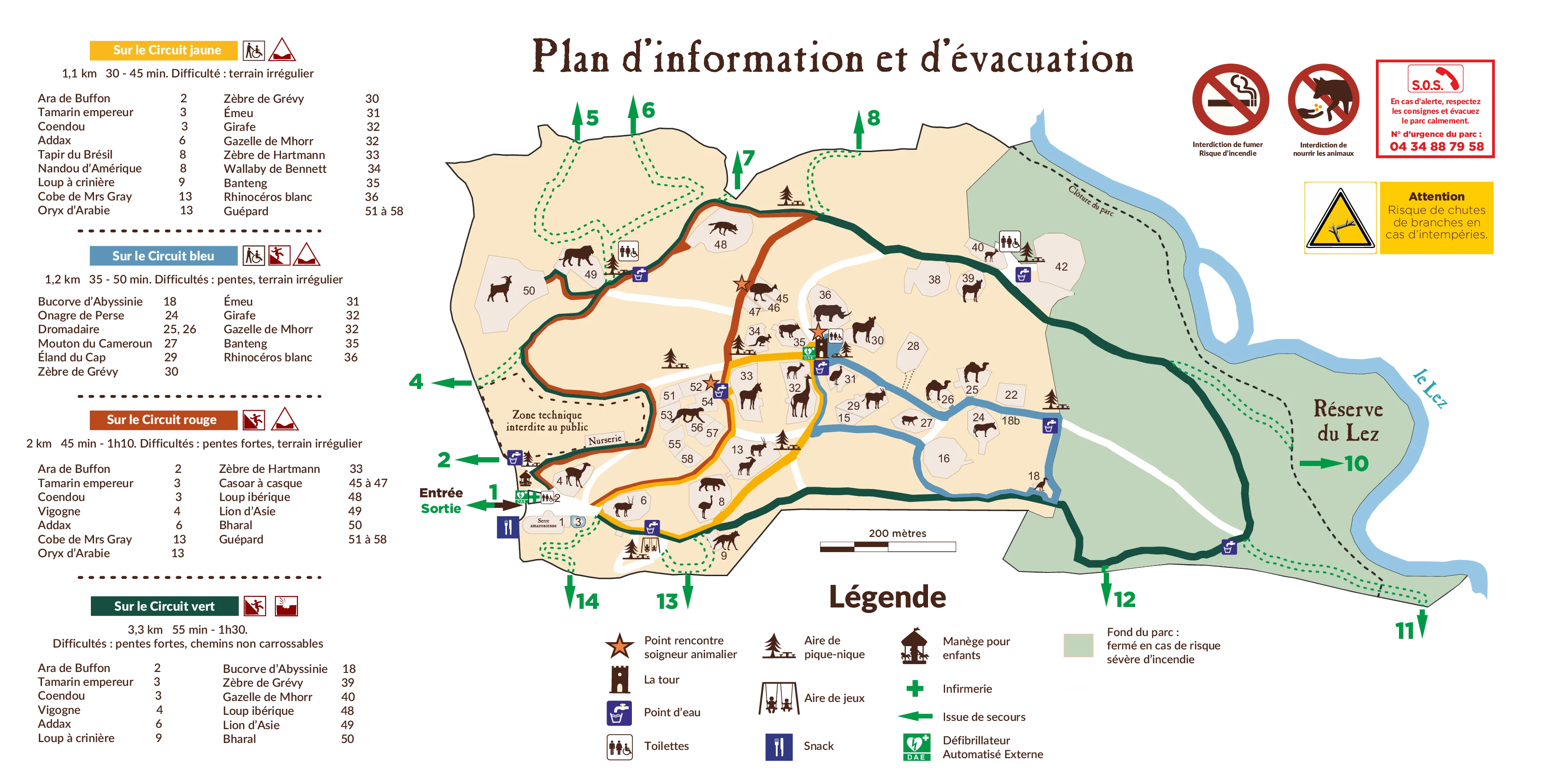 Carte du Zoo du Lunaret